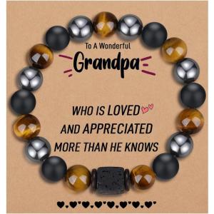 TONY & SANDY Valentines Day Gifts for Him, Natural Stone Bracelets for Men, Boys, Son, Grandson, Nephew, Boyfriend, Dad, Step Dad – Birthday Christmas Easter Gifts for Teens Boys Men Adults(To My Grandpa)