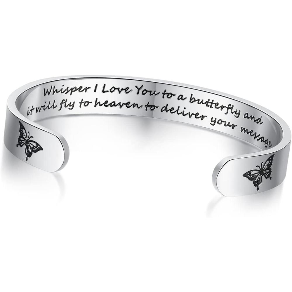 imageTONY amp SANDY Inspirational Bracelets for Women Teen Girls Personalized Gifts for Daughter Granddaughter Mom Sister Friends Stainless Steel Engraved Cuff Birthday Easter ChristmasMemorial Gifts Whisper I love you to a butterfly and it will fly to heaven to deliver your message