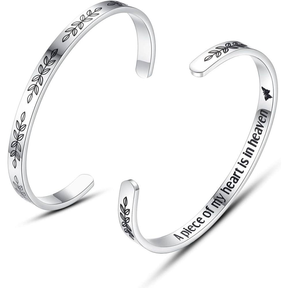 imageTONY amp SANDY Inspirational Bracelets for Women Teen Girls Personalized Gifts for Daughter Granddaughter Mom Sister Friends Stainless Steel Engraved Cuff Birthday Easter ChristmasA Memorial gifts A piece of my heart is in heaven