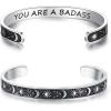 TONY & SANDY Inspirational Bracelets for Women Teen Girls Personalized Gifts for Daughter Granddaughter Mom Sister Friends Stainless Steel Engraved Cuff Birthday Easter Christmas(A – Sun & Moon – You are a badass)