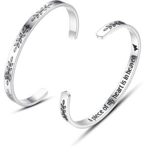 TONY & SANDY Inspirational Bracelets for Women Teen Girls Personalized Gifts for Daughter Granddaughter Mom Sister Friends Stainless Steel Engraved Cuff Birthday Easter Christmas(A – Memorial gifts – A piece of my heart is in heaven)