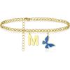 Ankle Bracelets for Women – Gold Anklets for Women Waterproof Initial Butterfly Anklet Teen Girls Jewelry Non Tarnish Summer Foot Chain Great Mothers Day Birthday Gifts for Her Mom Daughter, Letter M